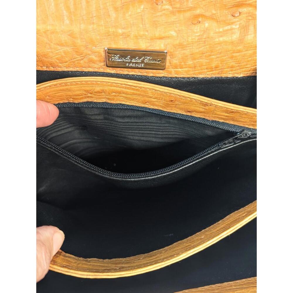 Scuola Del Cuoio Ostrich Leather Caramel Brown Flap Handbag Purse Firenze Italy - Picture 10 of 16